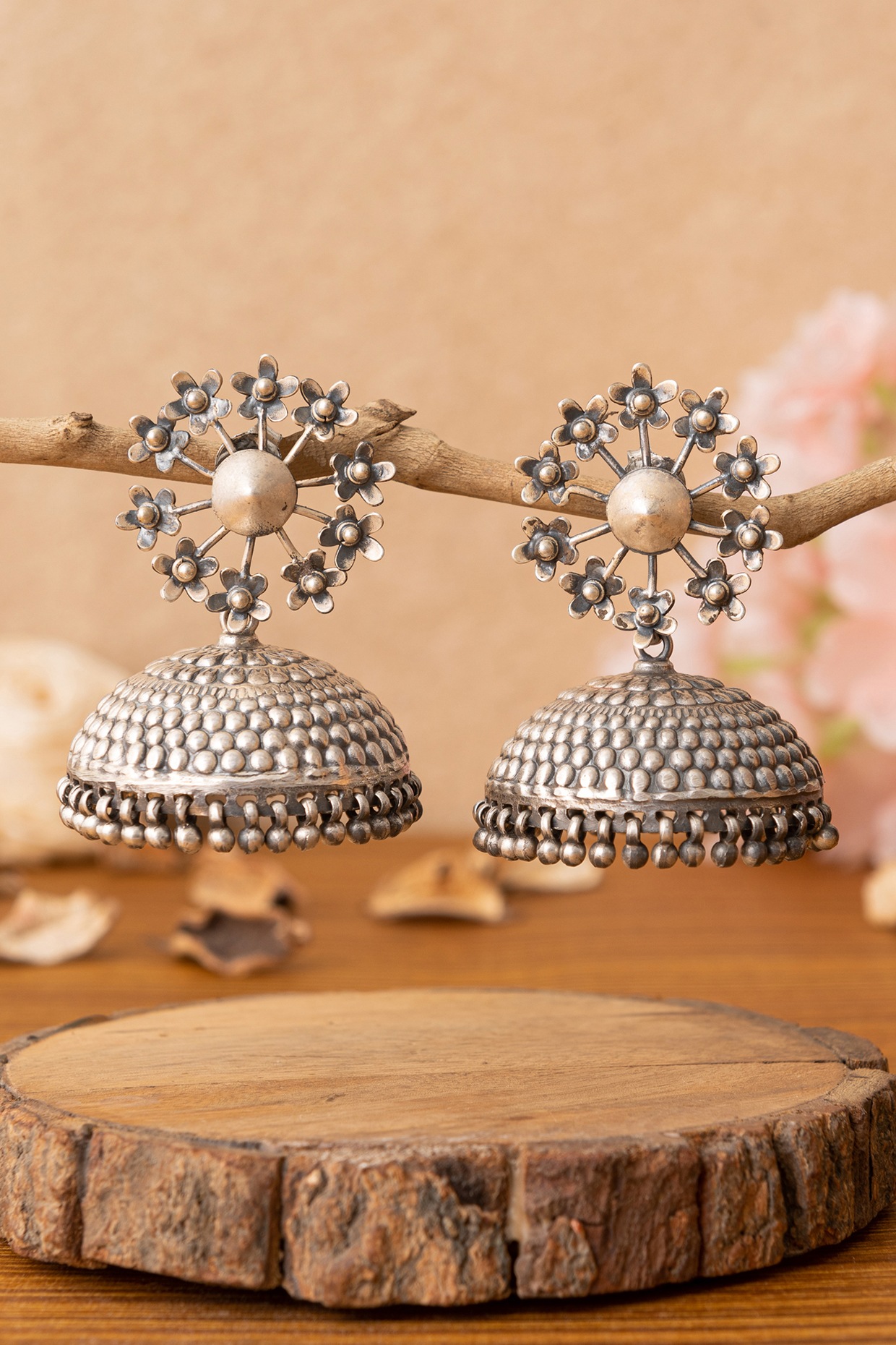 Sangria Silver-Plated Stone-Studded Jhumka Earrings - Absolutely Desi